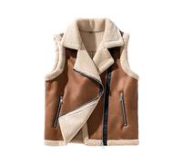 Haitpant Männer Winter Ärmellose Lederjacken Vintage Motorrad Jacken Punk Stil Pelz Fleece Gefüttert Warme Weste Mäntel, coffee, 46