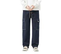 HaiZi XiHuan Herren-Jeans, japanische Straße, Vintage, Baggy, Kordelzug, Cargohose, elastische Taille, Hose für Herren, modisch, Blau, X-Groß
