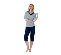 hajo Damen Capri-Schlafanzug, Premium Cotton Marine/weiß 52/54