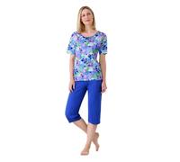 Hajo Damen Capri-Schlafanzug, Premium Cotton/Tencel, Indigo, 50/54