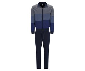 hajo Herren Hausanzug, lang - Klima-Komfort, Zip-Jacke, Baumwoll-Mix Dunkelblau / L L Mehrfarbig