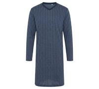 hajo Herren Nachthemd langarm - Premium Cotton, Baumwolle, V-Ausschnitt, Allover-Print Dunkelblau / XL XL Blau