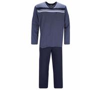 hajo Herren Schlafanzug, 2-tlg. Set - lang, V-Ausschnitt, Klima-Komfort, gestreift Blau XL