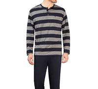 hajo Herren Schlafanzug Set - lang, Henley-Kragen, Klima-Light, Cotton-Mix Blau XL