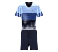 hajo Herren Schlafanzug, kurz - Klima-Komfort, Pyjama, Bermuda, V-Ausschnitt, Baumwoll-Mix Blau/Grau / 4XL 4XL Mehrfarbig