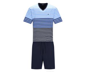 hajo Herren Schlafanzug, kurz - Klima-Komfort, Pyjama, Bermuda, V-Ausschnitt, Baumwoll-Mix Blau/Grau / 4XL 4XL Mehrfarbig