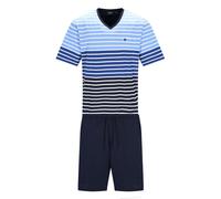 hajo Herren Schlafanzug, kurz - Klima-Komfort, Pyjama, Bermuda, V-Ausschnitt, Baumwoll-Mix Blau/Grau XL