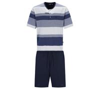 hajo Herren Schlafanzug, kurz - Klima-Komfort, Pyjama, Rundhals, Shorty, Baumwoll-Mix Blau/Grau L