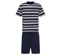 hajo Herren Schlafanzug, kurz - Klima-Light, Rundhals, Pyjama, Shorty, Baumwoll-Mix Blau/Grau 2XL