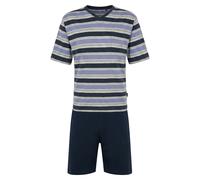 hajo Herren Schlafanzug, kurz - Klima-Light, V-Neck, gestreift, Baumwollmischung Blau / 4XL XXXXL Blau