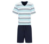 hajo Herren Schlafanzug, kurz - Premium Cotton, V-Ausschnitt, Pyjama, Shorty, Baumwolle Blau / L L Mehrfarbig
