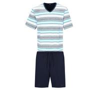 hajo Herren Schlafanzug, kurz - Premium Cotton, V-Ausschnitt, Pyjama, Shorty, Baumwolle Blau XL