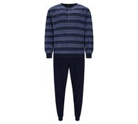 hajo Herren Schlafanzug, lang - Klima-Frottee, Bündchen, Pyjama Blau 3XL