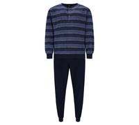 hajo Herren Schlafanzug, lang - Klima-Frottee, Bündchen, Pyjama Blau / M M Mehrfarbig