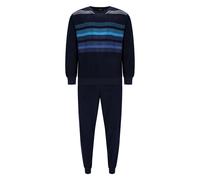 hajo Herren Schlafanzug, lang - Klima-Frottee, Bündchen, V-Ausschnitt, Pyjama Blau 2XL