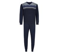 hajo Herren Schlafanzug, lang - Klima-Komfort, V-Neck, Bündchen Dunkelblau XL