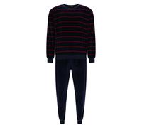 hajo Herren Schlafanzug, lang - Nicki, Bündchen, Pyjama, Baumwollmischung Dunkelblau XL