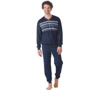 hajo Herren Schlafanzug, lang - Klima-Komfort, V-Neck, Bündchen Dunkelblau XL