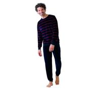 hajo Herren Schlafanzug, lang - Nicki, Bündchen, Pyjama, Baumwollmischung Dunkelblau 3XL