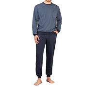 Hajo Herren Schlafanzug 2-tlg. Set – Premium Cotton – lang, Bündchen, Rundhals – Blau L