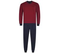hajo Herren Schlafanzug Set - lang, Bündchen, V-Neck, Klima-Light, Cotton-Mix Rot 2XL