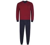 hajo Herren Schlafanzug Set - lang, Bündchen, V-Neck, Klima-Light, Cotton-Mix Rot 4XL