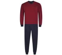 hajo Herren Schlafanzug Set - lang, Bündchen, V-Neck, Klima-Light, Cotton-Mix Rot XL