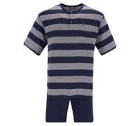 hajo Herren Schlafanzug Set - Shorty, kurz, Henley-Kragen, Klima-Light, Cotton-Mix Blau 3XL