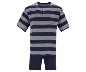 hajo Herren Schlafanzug Set - Shorty, kurz, Henley-Kragen, Klima-Light, Cotton-Mix Blau / L L Blau