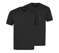 hajo Herren T-Shirt, 2er Pack - Basic, Kurzarm, V-Ausschnitt, Baumwolle, uni Schwarz / 4XL XXXXL Schwarz