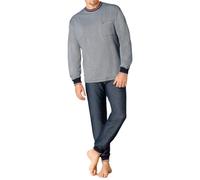 hajo Herren Schlafanzug Set - Klima-Light, lang, Hausanzug, Kontrast-Bündchen, Cotton-Mix Blau M