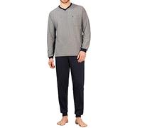 hajo Herren Schlafanzug Set - lang, Bündchen, V-Neck, Klima-Light, Cotton-Mix Blau M
