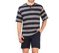 Hajo Herren Schlafanzug-Set Shorty Henley-Kragen Klima-Light Cotton-Mix Blau 2XL