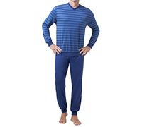 hajo Pyjama Schlafanzug 50051 Klima Light rot oder blau gestreift, Farbe:Blau, Größe:5XL