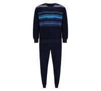 hajo Herren Schlafanzug, lang - Klima-Frottee, Bündchen, V-Ausschnitt, Pyjama Blau 3XL