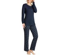 hajo Schlafanzug, Premium Cotton | Einfarbiges Oberteil und Hose mit Alloverprint Idealer Komfort Angenehme Passform