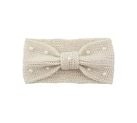 HAKIDZEL 1stück Strick winterstirnband Damen mit Perlen und Schleife Breites Warmes Haarband Weiches Gemütliches Accessoire für Outdoor aktivitäten Beige