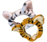 HAKIDZEL 2 Stück Elastische Plüsch Tiger Ohren Stirnbänder für Damen Komfortabel zu Tragen Breites Haarband zum Gesicht Waschen und Make Up