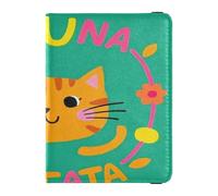 Hakuna Matata Cartoon Niedliche braune Katze Leder dekorative Reisepasshülle für Reise Brieftasche Combo Kartenhalter Reisepasshülle wasserdicht, Hakuna Matata Cartoon süße braune Katze, 1 size