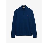 Strickpullover SUPERDRY "PREP ESSENTIAL COTTON HALF ZIP", Herren, Gr. M, blau (pilot blau marl), Strick, Obermaterial: 100% Baumwolle, meliert, slim fit normal, ohne Ausschnitt, Bündchen, Pullover Str