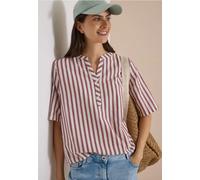 Kurzarmbluse CECIL, Damen, Gr. 3XL, weiß (russet rot), Web, 75% Baumwolle, 25% Modal, gestreift, klassisch normal, Rundhals, normaler Saum, Blusen, mit geschlitztem Rundhalsausschnitt (90405046-XXXL) 