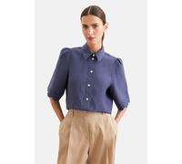 Halbarm Hemdbluse mit Stickerei aus 100% Leinen Blau 38 (60.853296-0017-38)