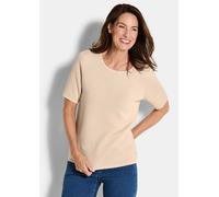 Rundhalspullover GOLDNER "Halbarm Strickshirt mit Rundhals", Damen, Gr. 48, beige, Obermaterial: 100% Baumwolle CO., Modisch, Pullover Rundhalspullover, Rundhalsausschnitt (95252709-48) beige