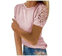 Halbarm Shirt Damen Long Bluse FüR Damen Lockere Oberteile Damen Sommer Lustige T Shirts Sportshirt Tshirt Damen Tunika Sommer Tankini Damen GroßE GrößEn(1-Pink, L)