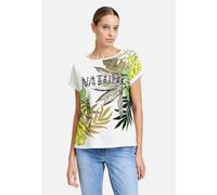 Kurzarmshirt BETTY BARCLAY "Damen mit Ärmelaufschlag", Damen, Gr. 44, grün (weiß, grün), Jersey, Obermaterial: 100% Baumwolle, loose fit normal, U-Boot-Ausschnitt, Shirts, Glitzersteine (32666617-44) 