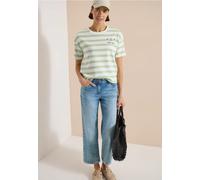 Kurzarmshirt CECIL, Damen, Gr. XS (36), raw matcha lime, Jersey, Obermaterial: 60% Baumwolle, 40% Polyester, bedruckt, gestreift, normal hüftbedeckend, Rundhals, abgesteppte Kante, Shirts, Sommershirt