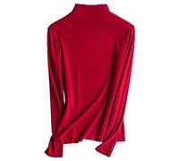 Halber Kragen Unterlage Frauen Herbst/Winter Farbe T-Shirt vielseitige einfache Langarm, Rot, XL