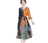 Halbes Bein Kleid Casual Vintage Seide Frühling Langarm Kleid für Frauen Plus Größe, Wie abgebildet, Large