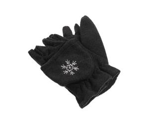 Halbfinger Handschuh mit Klappe aus Fleece für Kinder! dunkelgrau, 4