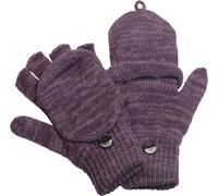 Halbfinger Handschuh mit Klappe melange Farben pflaume, Damen